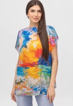 Bluza de vara tip poncho din matase imprimata cu reproduceri dupa picturi celebre imagine