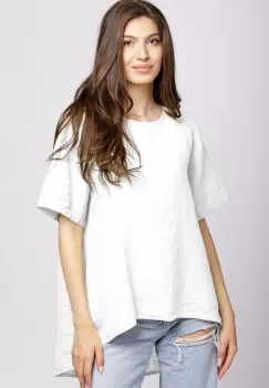 Bluza din in alba, asimetrica, cu nasturi pe spate imagine