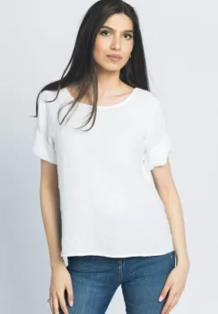 Bluza din in alba cu nasturi pe spate imagine