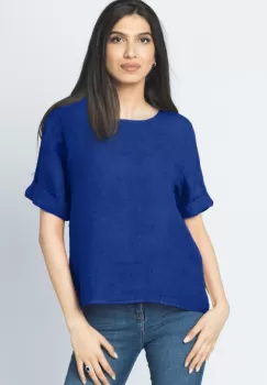 Bluza din in albastru electric cu nasturi pe spate imagine