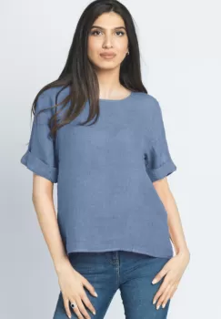 Bluza din in albastru jeans cu nasturi pe spate imagine