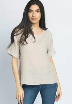 Bluza din in bej cu nasturi pe spate imagine