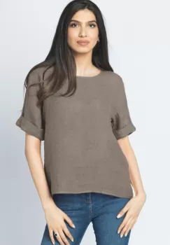 Bluza din in bej inchis cu nasturi pe spate imagine