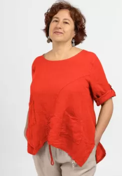 Bluza din in corai, asimetrica, cu siret pe fata imagine