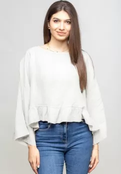 Bluza din in cu volanas, oversize, alba imagine