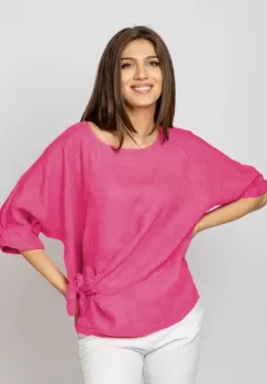 Bluza din in fucsia, masura mare cu nod pe talie imagine