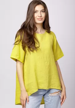 Bluza din in galbena, asimetrica, cu nasturi pe spate imagine