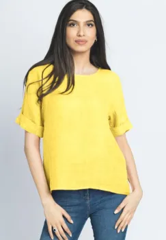 Bluza din in galbena cu nasturi pe spate imagine