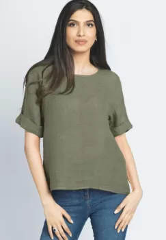 Bluza din in kaki dechis cu nasturi pe spate imagine