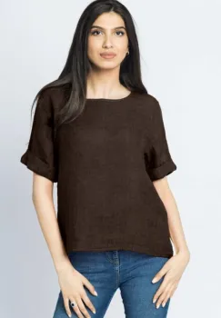 Bluza din in maro inchis cu nasturi pe spate imagine