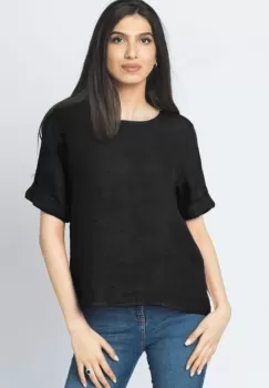 Bluza din in neagra cu nasturi pe spate imagine