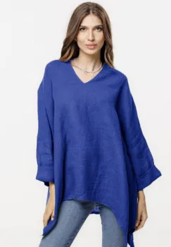 Bluza din in oversize,cu colturi si decolteu in V, albastra imagine