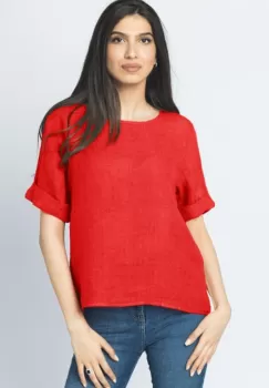 Bluza din in rosie cu nasturi pe spate imagine