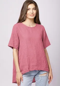 Bluza din in roz inchis, asimetrica, cu nasturi pe spate imagine