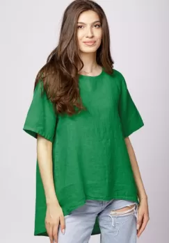 Bluza din in verde, asimetrica, cu nasturi pe spate imagine