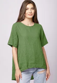 Bluza din in verde oliv, asimetrica, cu nasturi pe spate imagine