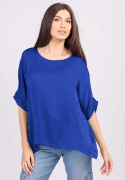 Bluza din matase naturala albastra, cu funda pe spate imagine