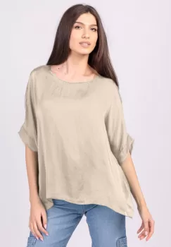 Bluza din matase naturala bej, cu funda pe spate imagine