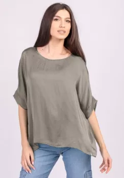 Bluza din matase naturala bej inchis, cu funda pe spate imagine