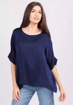 Bluza din matase naturala bleumarin, cu funda pe spate imagine