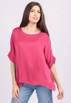 Bluza din matase naturala fucsia, cu funda pe spate imagine