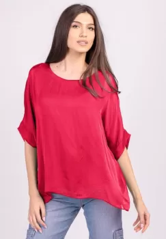 Bluza din matase naturala fucsia inchis, cu funda pe spate imagine