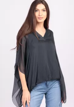 Bluza din matase naturala gri, cu decolteu in V in fata si pe spate imagine