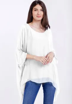 Bluza din matase naturala in colturi, alba imagine