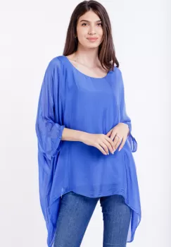 Bluza din matase naturala in colturi, albastru imagine