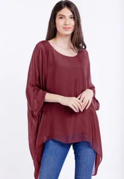 Bluza din matase naturala in colturi, bordo imagine