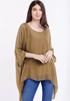 Bluza din matase naturala in colturi, camel imagine