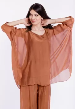 Bluza din matase naturala in colturi, camel imagine