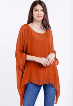 Bluza din matase naturala in colturi, caramiziu intens imagine