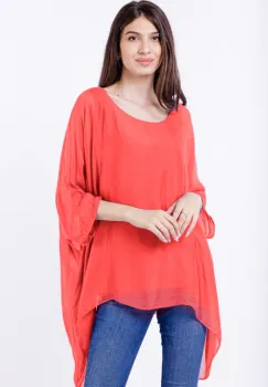 Bluza din matase naturala in colturi, corai imagine