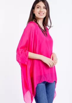Bluza din matase naturala in colturi, fucsia imagine