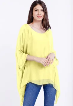 Bluza din matase naturala in colturi, galben pai imagine