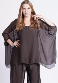 Bluza din matase naturala in colturi, maro inchis imagine