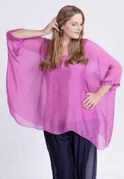 Bluza din matase naturala in colturi, mov zmeura imagine