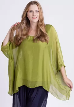 Bluza din matase naturala in colturi, verde oliv imagine