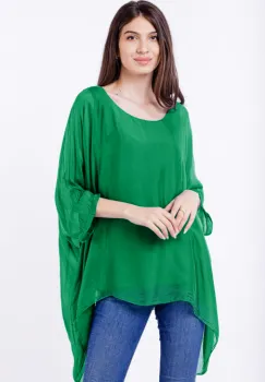 Bluza din matase naturala in colturi, verde smarald imagine