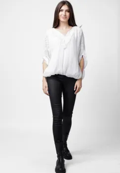 Bluza din matase naturala platca brodata, cu paiete fine si cu dantela pe spate, aba imagine