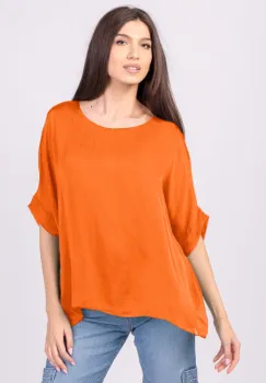 Bluza din matase naturala portocalie, cu funda pe spate imagine