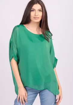 Bluza din matase naturala verde, cu funda pe spate imagine