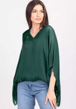 Bluza din matase naturala verde inchis, cu decolteu in V in fata si pe spate imagine