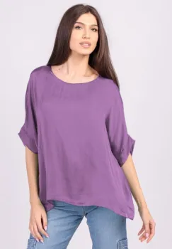 Bluza din matase si vascoza cu funda pe spate, mov deschis imagine