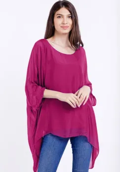 Bluza din matase si vascoza in colturi, magenta imagine