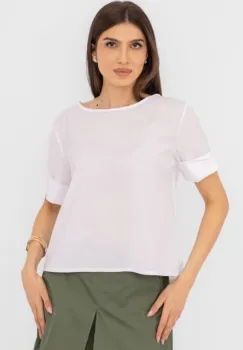 Bluza din poplin de bumbac  cu nasturi pe spate, alba imagine