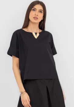 Bluza din poplin de bumbac  cu nasturi pe spate, neagra imagine