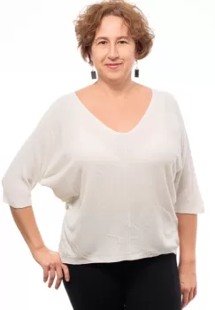 Bluza fin tricotata cu maneca fluture 3 4, alb imagine