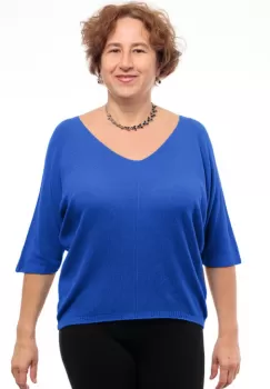 Bluza fin tricotata cu maneca fluture 3 4, albastra imagine